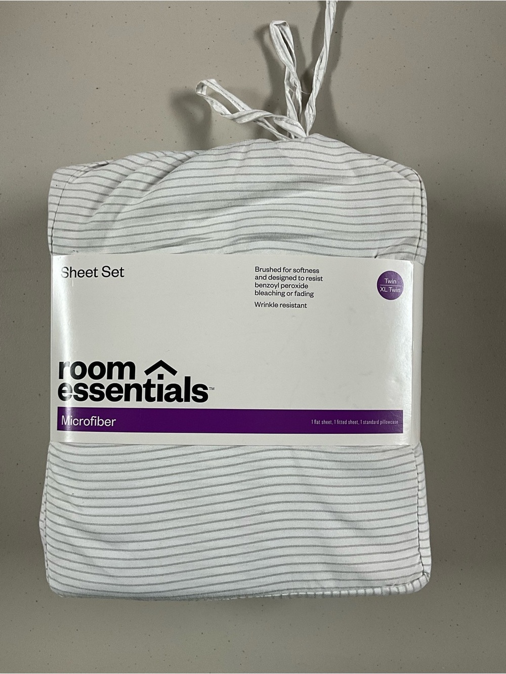 Room Essentials Microfiber Twin XL Sheet Set - White with Gray Pinstripes